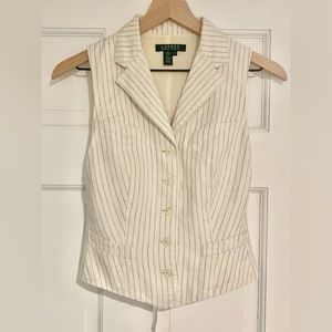 Ralph Lauren Blue / White Pin Stripe Linen Vest sz S